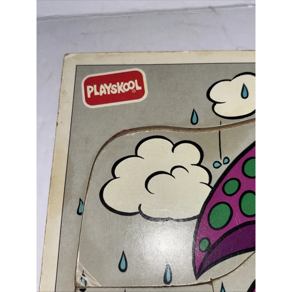 Vintage Playskool  Barney Dancing in the Rain Dancin' Wooden Puzzle 1993